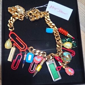 Betsey Johnson Gold Charm Necklace with Multicolor Teacher Accessories Accents